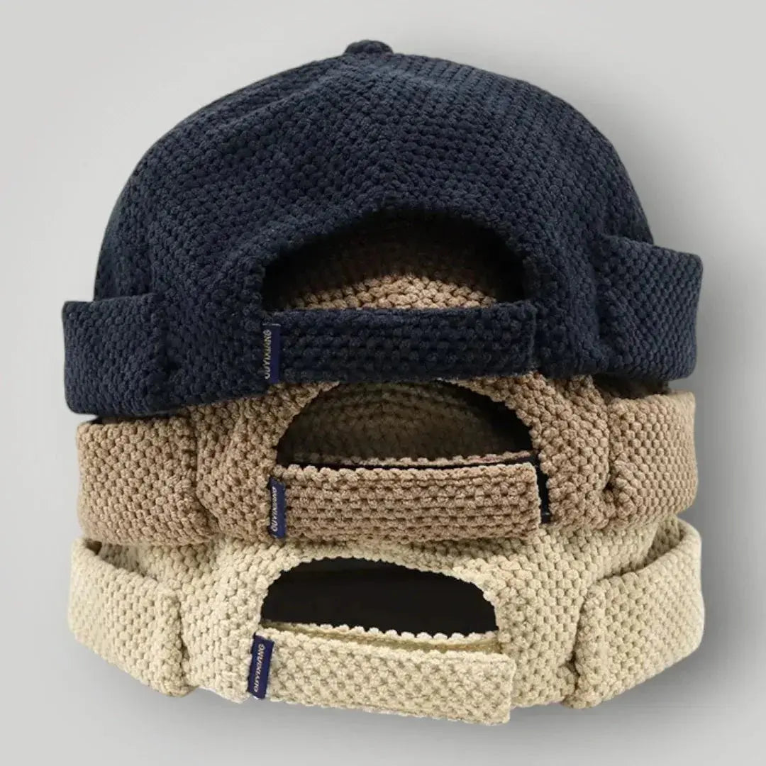 Bonnet Docker Mixte Noir Maille Ajourée Revers Maison Shelby