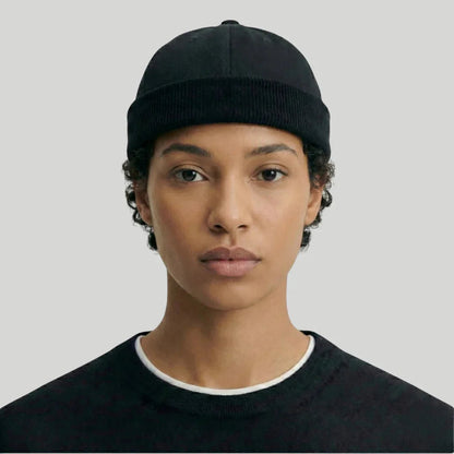 Bonnet Docker Mixte Noir Patch Texte Sangle Cuir