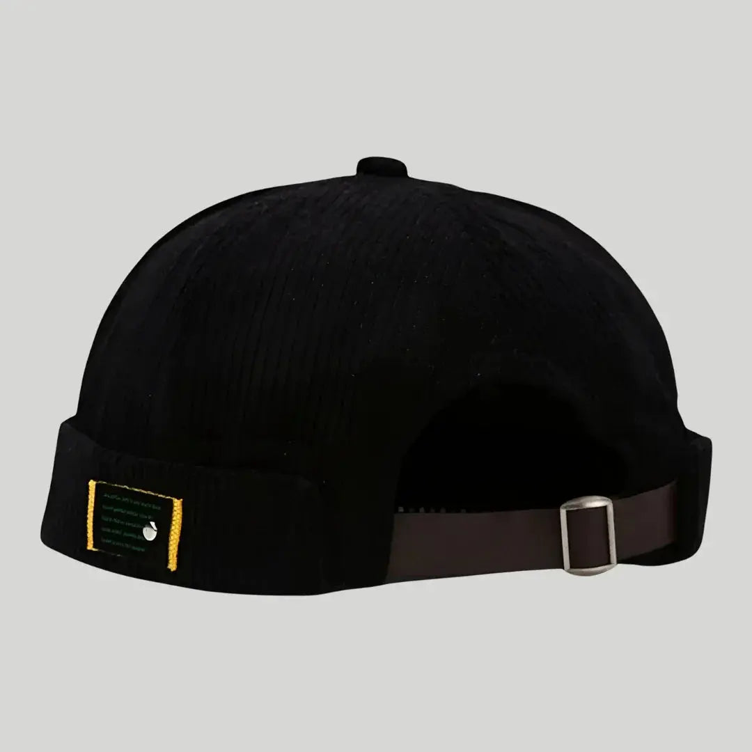 Bonnet Docker Mixte Noir Velours Côtelé Sangle Cuir Maison Shelby