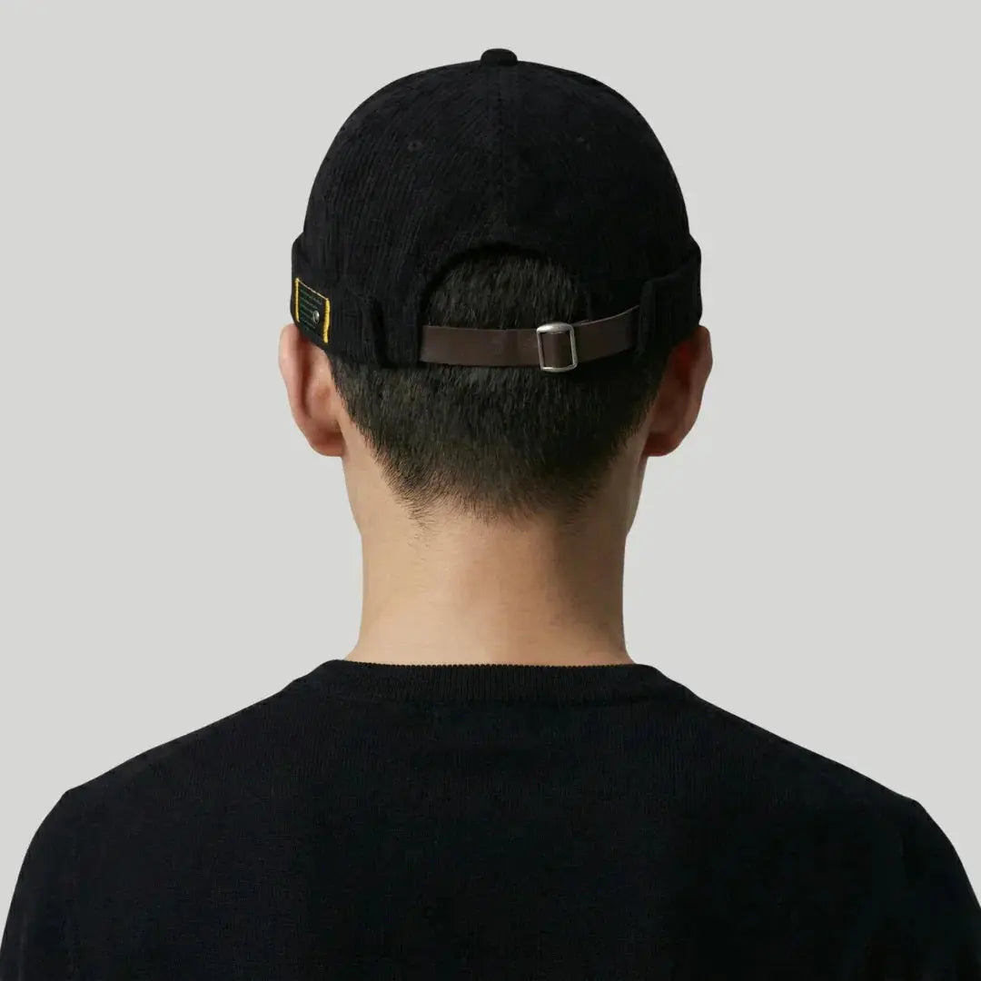 Bonnet Docker Mixte Noir Velours Côtelé Sangle Cuir Maison Shelby