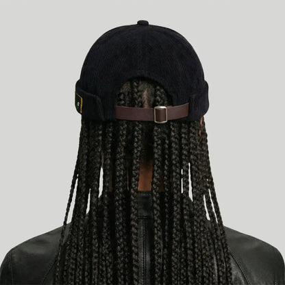 Bonnet Docker Mixte Noir Velours Côtelé Sangle Cuir Maison Shelby