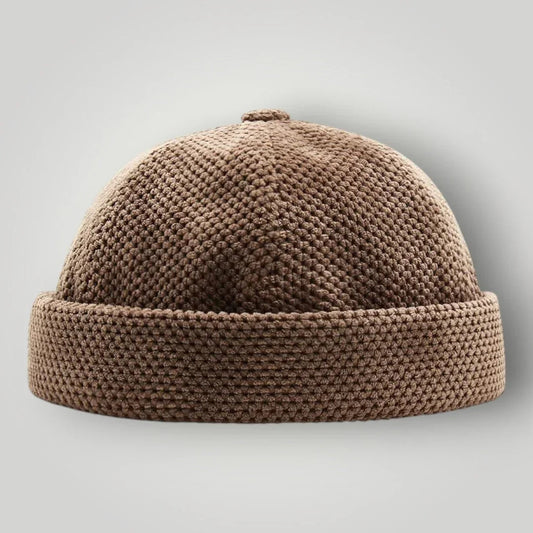 Bonnet Docker Mixte Noisette Maille Ajourée Revers
