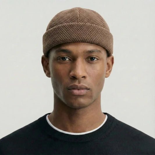 Bonnet Docker Mixte Noisette Maille Ajourée Revers Maison Shelby