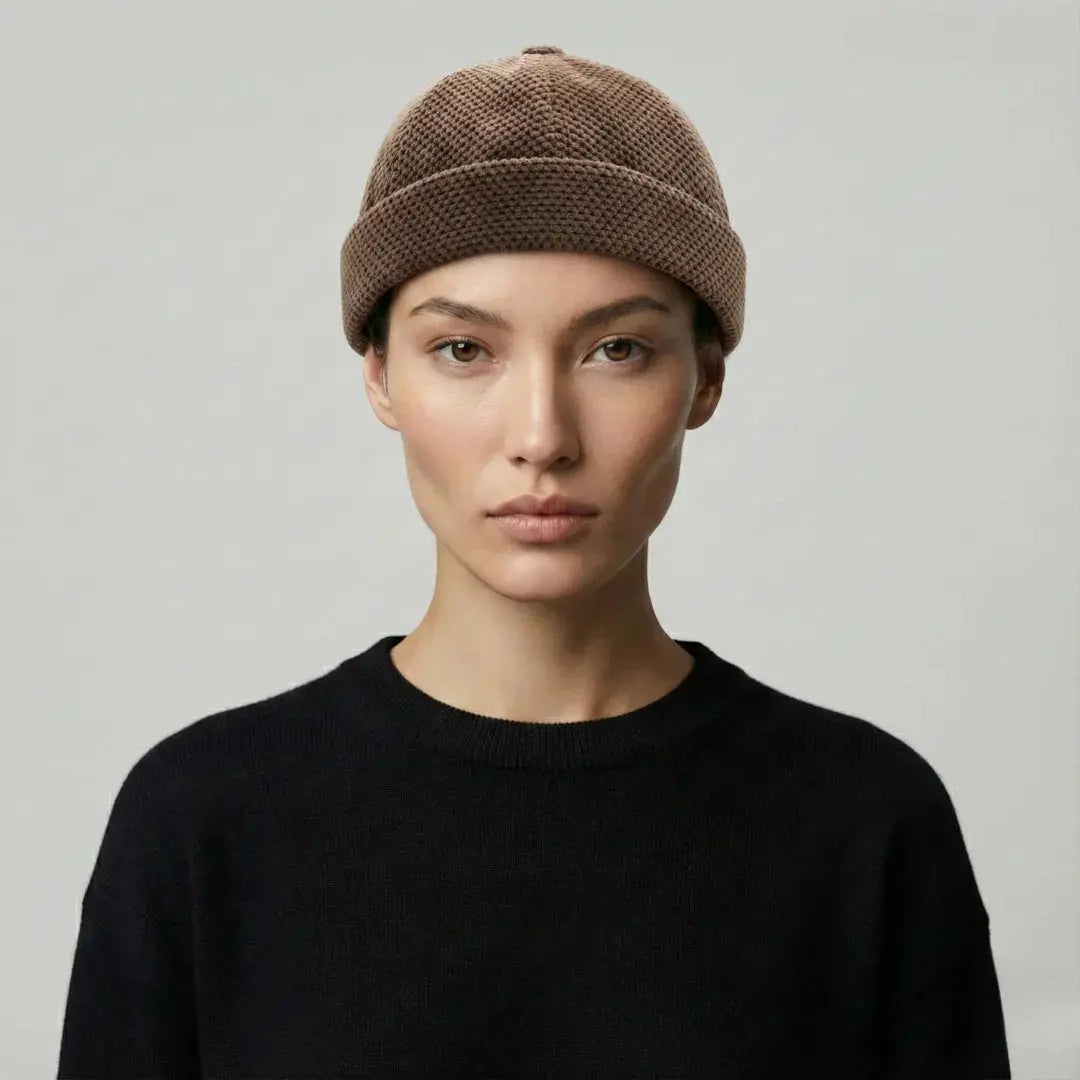 Bonnet Docker Mixte Noisette Maille Ajourée Revers Maison Shelby
