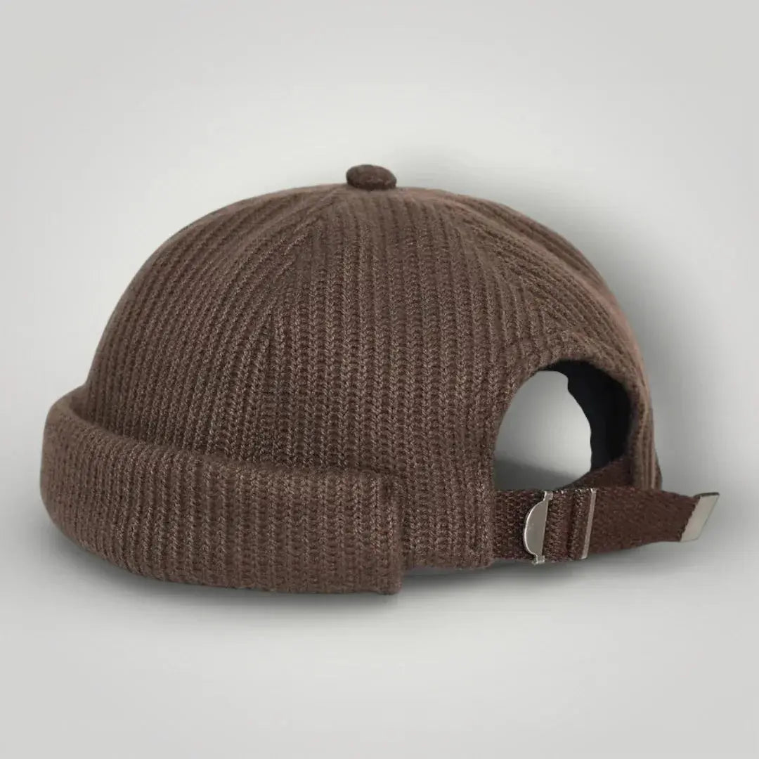 Bonnet Docker Mixte Taupe Maille Côtelée Sangle Ajustable Maison Shelby
