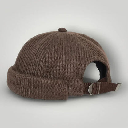 Bonnet Docker Mixte Taupe Maille Côtelée Sangle Ajustable Maison Shelby