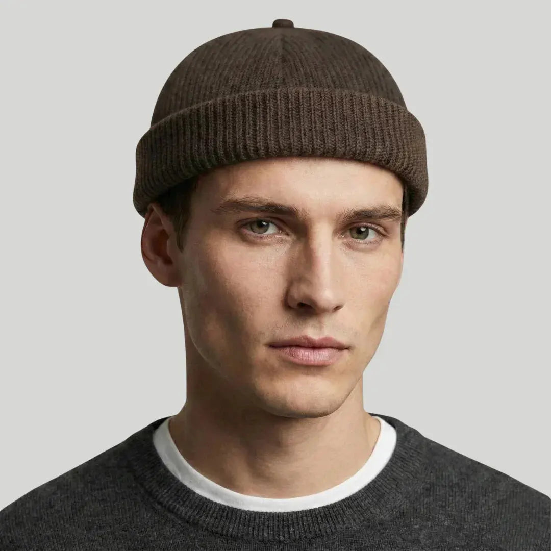 Bonnet Docker Mixte Taupe Maille Côtelée Sangle Ajustable Maison Shelby