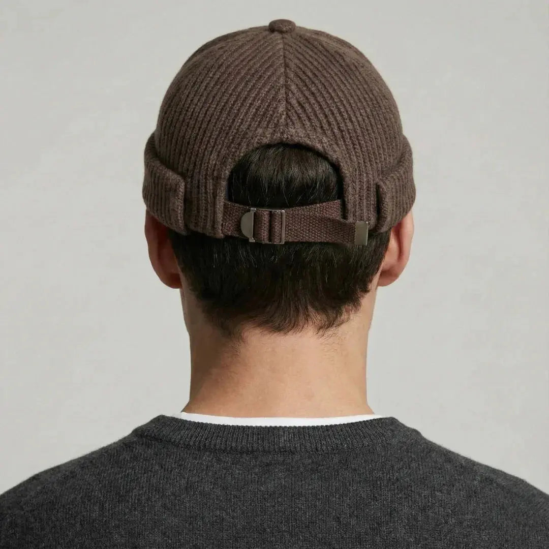 Bonnet Docker Mixte Taupe Maille Côtelée Sangle Ajustable Maison Shelby