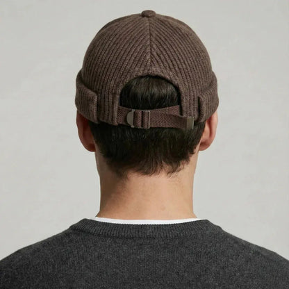 Bonnet Docker Mixte Taupe Maille Côtelée Sangle Ajustable Maison Shelby