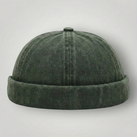 Bonnet Docker Mixte Vert Kaki Délavé Velours Ras