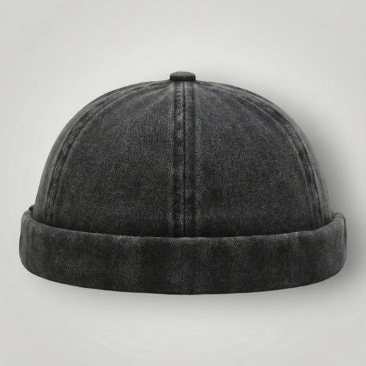 Bonnet Docker Noir Délavé Homme Femme – Coton Lavé
