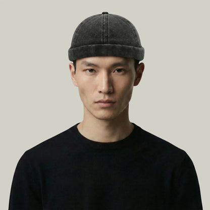 Bonnet Docker Noir Délavé Homme Femme – Coton Lavé Maison Shelby