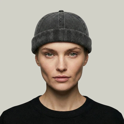 Bonnet Docker Noir Délavé Homme Femme – Coton Lavé Maison Shelby