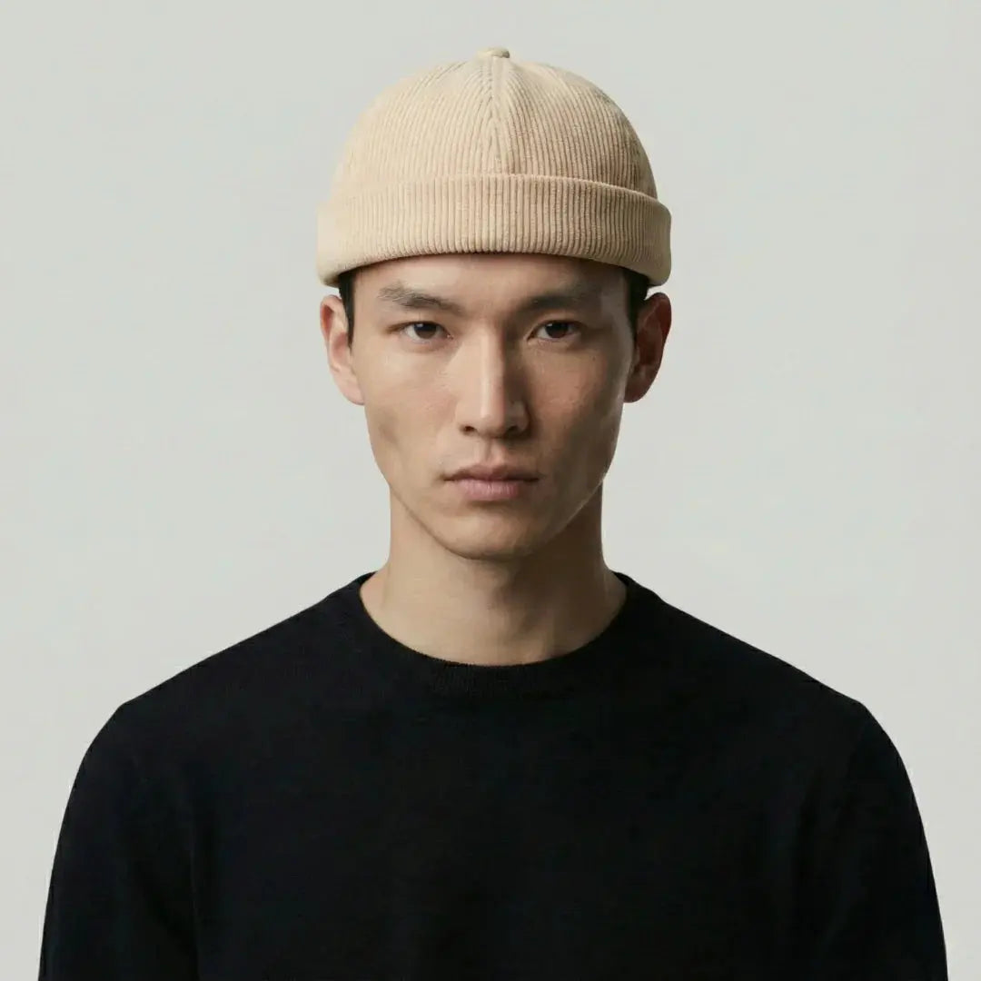 Bonnet Docker Velours Côtelé Beige Homme Femme – Patch & Boucle Maison Shelby