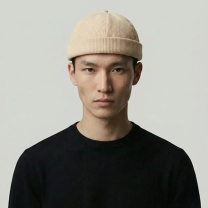 Bonnet Docker Velours Côtelé Beige Homme Femme – Patch & Boucle Maison Shelby