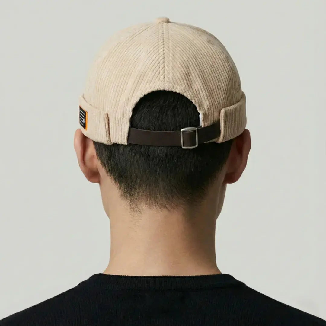 Bonnet Docker Velours Côtelé Beige Homme Femme – Patch & Boucle Maison Shelby