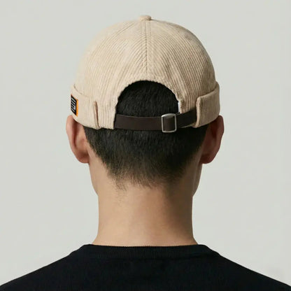 Bonnet Docker Velours Côtelé Beige Homme Femme – Patch & Boucle Maison Shelby
