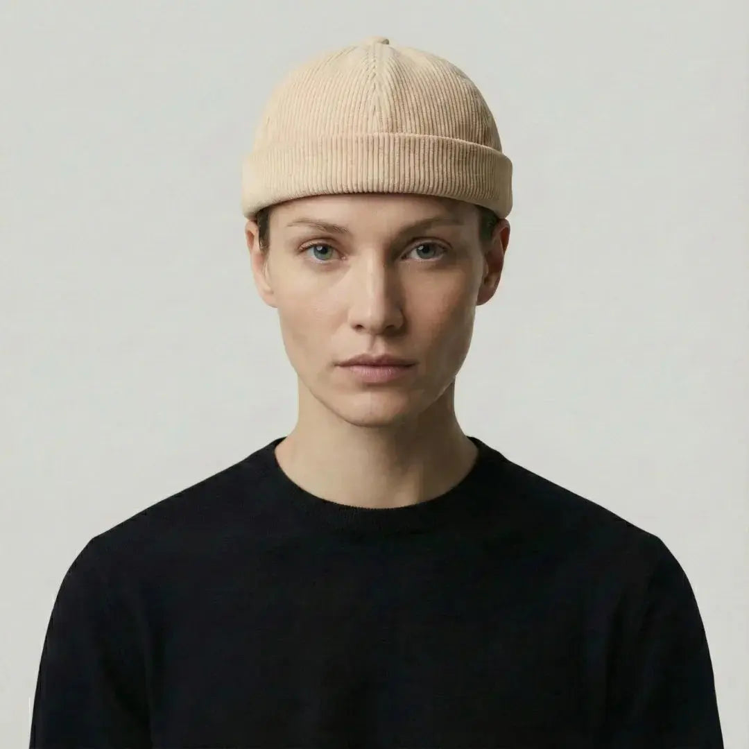 Bonnet Docker Velours Côtelé Beige Homme Femme – Patch & Boucle Maison Shelby