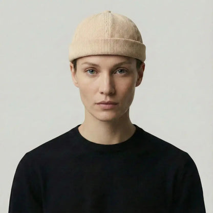 Bonnet Docker Velours Côtelé Beige Homme Femme – Patch & Boucle Maison Shelby
