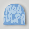 Bonnet Jacquard Mixte Bleu Ciel Inscription Mea Culpa Blanc