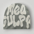 Bonnet Jacquard Mixte Gris Ciment Inscription Mea Culpa Crème