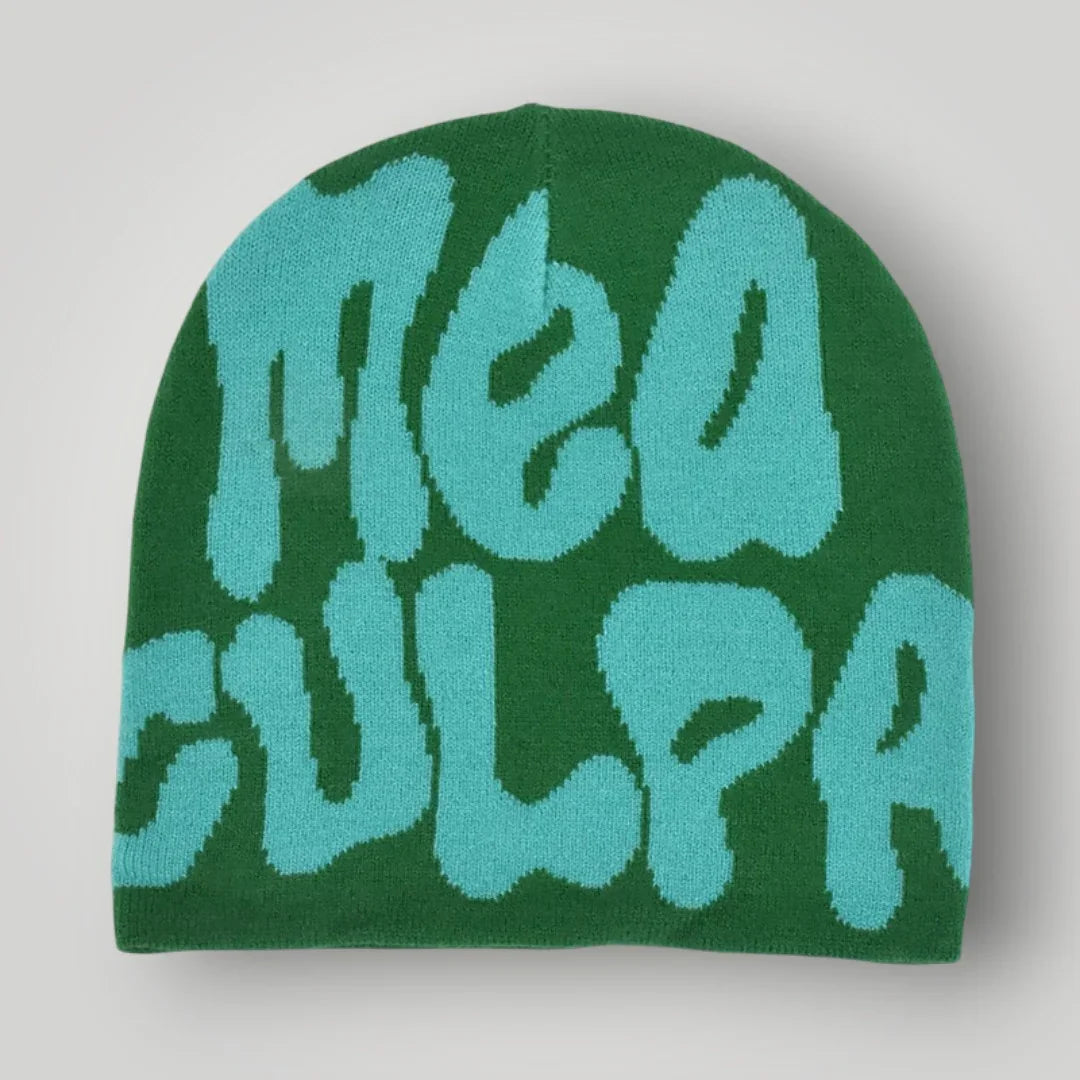 Bonnet Jacquard Mixte Vert Sapin Inscription Mea Culpa