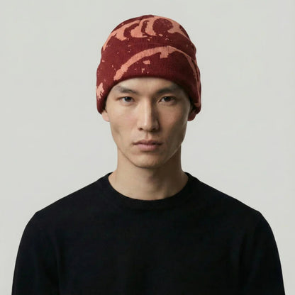 Bonnet Streetwear Mixte Bordeaux Motif Marbré Crème