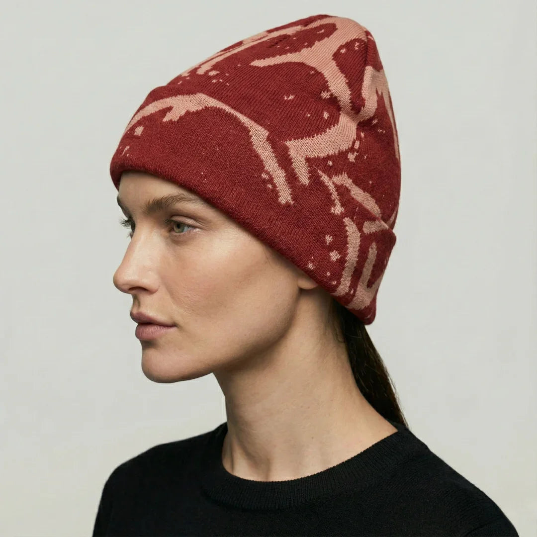 Bonnet Streetwear Mixte Bordeaux Motif Marbré Crème