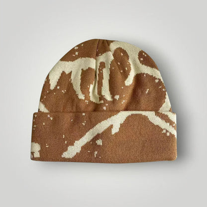 Bonnet Streetwear Mixte Camel Motif Marbré Crème