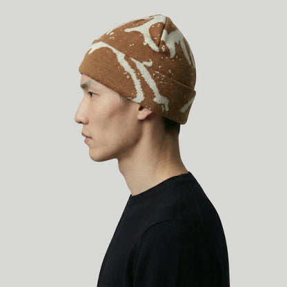 Bonnet Streetwear Mixte Camel Motif Marbré Crème