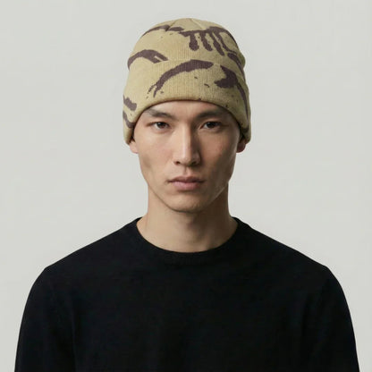 Bonnet Streetwear Mixte Kaki Motif Tie-Dye Brun