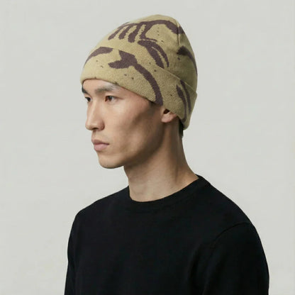 Bonnet Streetwear Mixte Kaki Motif Tie-Dye Brun