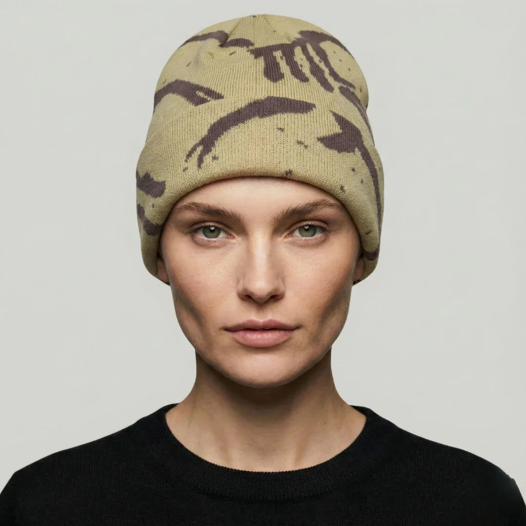 Bonnet Streetwear Mixte Kaki Motif Tie-Dye Brun