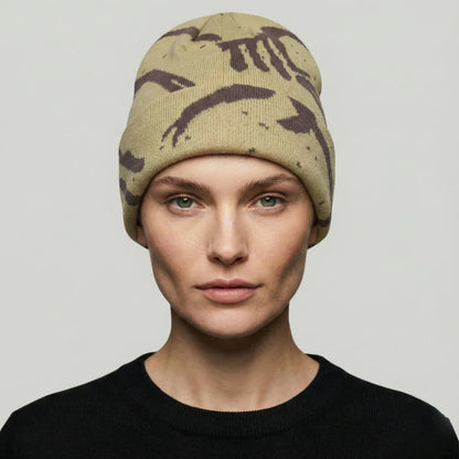 Bonnet Streetwear Mixte Kaki Motif Tie-Dye Brun