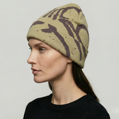 Bonnet Streetwear Mixte Kaki Motif Tie-Dye Brun