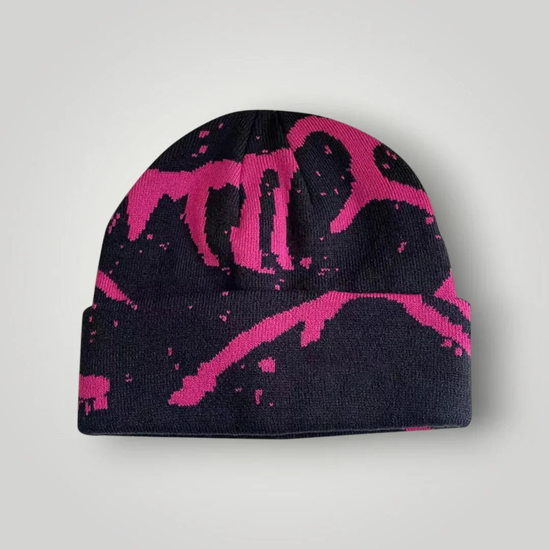 Bonnet Streetwear Mixte Noir Graffiti Rose Fluo