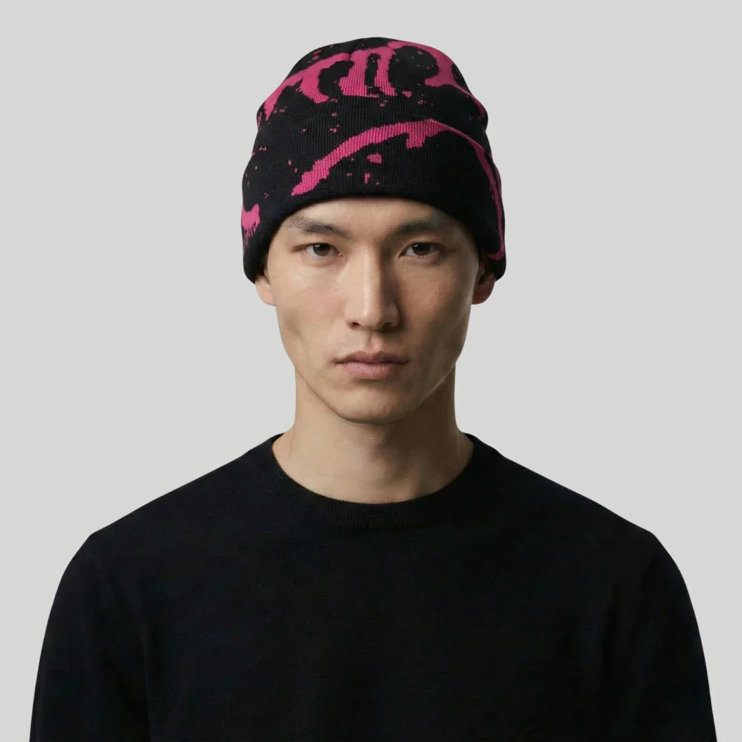 Bonnet Streetwear Mixte Noir Graffiti Rose Fluo