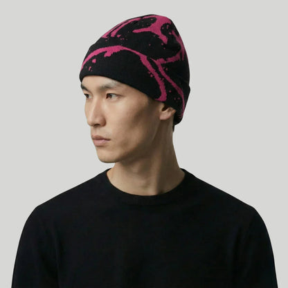 Bonnet Streetwear Mixte Noir Graffiti Rose Fluo