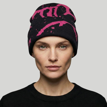Bonnet Streetwear Mixte Noir Graffiti Rose Fluo