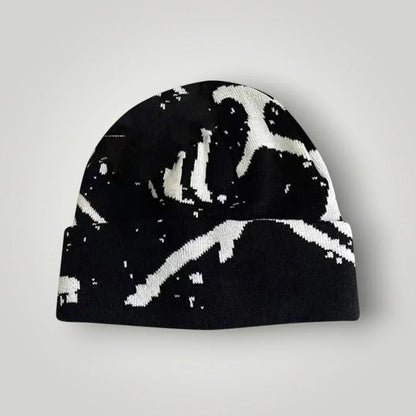 Bonnet Streetwear Mixte Noir Motif Éclaboussures Blanc
