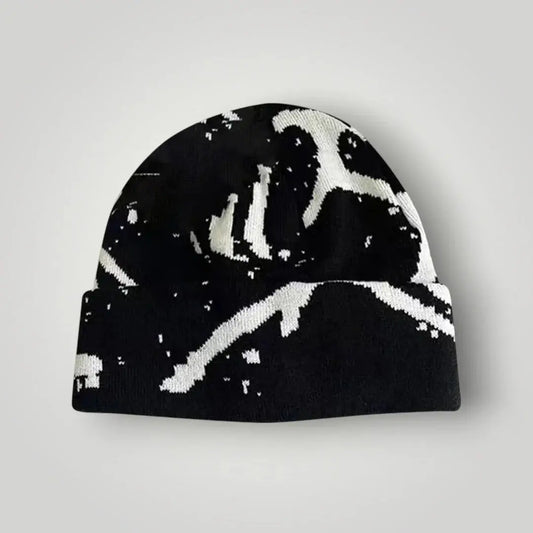 Bonnet Streetwear Mixte Noir Motif Éclaboussures Blanc Maison Shelby