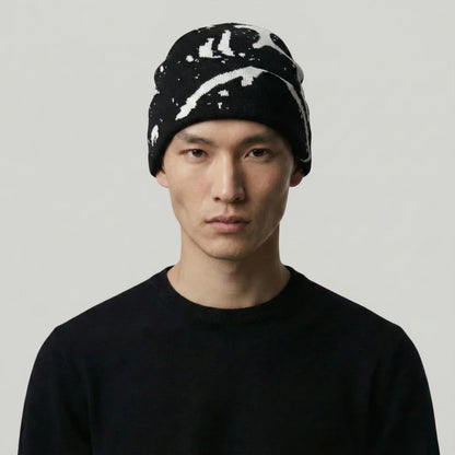 Bonnet Streetwear Mixte Noir Motif Éclaboussures Blanc