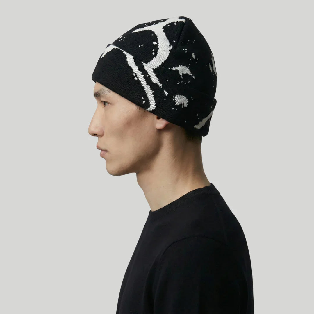 Bonnet Streetwear Mixte Noir Motif Éclaboussures Blanc