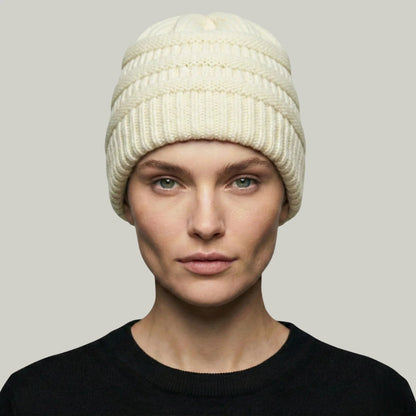 Bonnet Tricot Femme Blanc à Relief