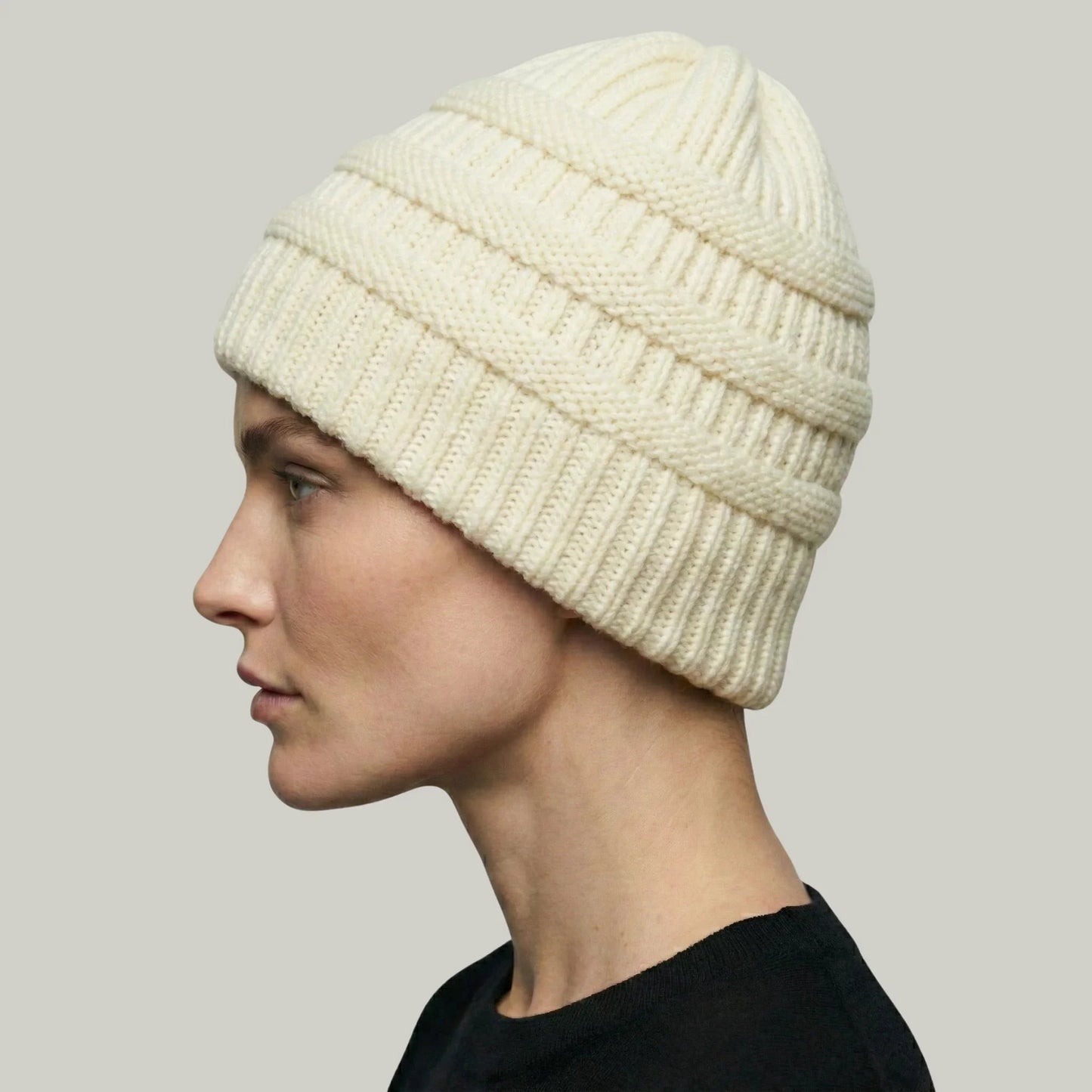 Bonnet Tricot Femme Blanc à Relief