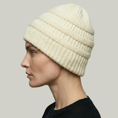 Bonnet Tricot Femme Blanc à Relief