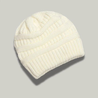 Bonnet Tricot Femme Blanc à Relief