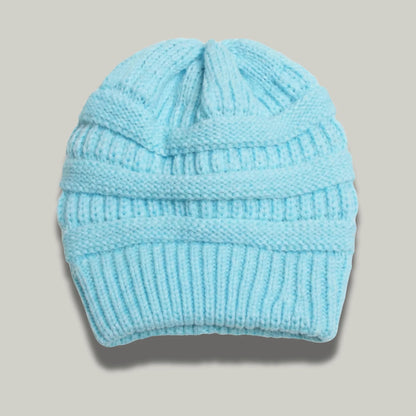 Bonnet Tricot Femme Bleu Ciel Maille Relief Slouchy