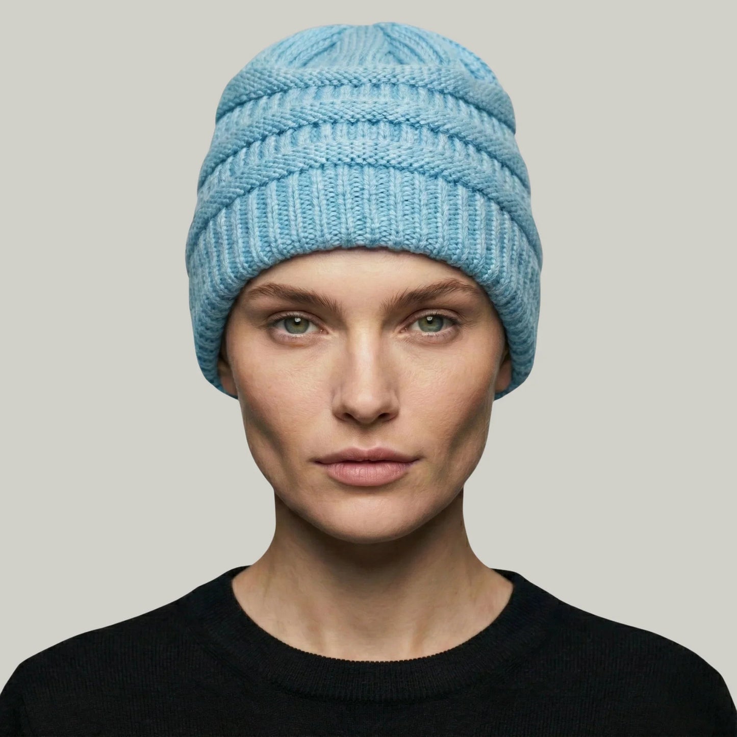 Bonnet Tricot Femme Bleu Ciel Maille Relief Slouchy