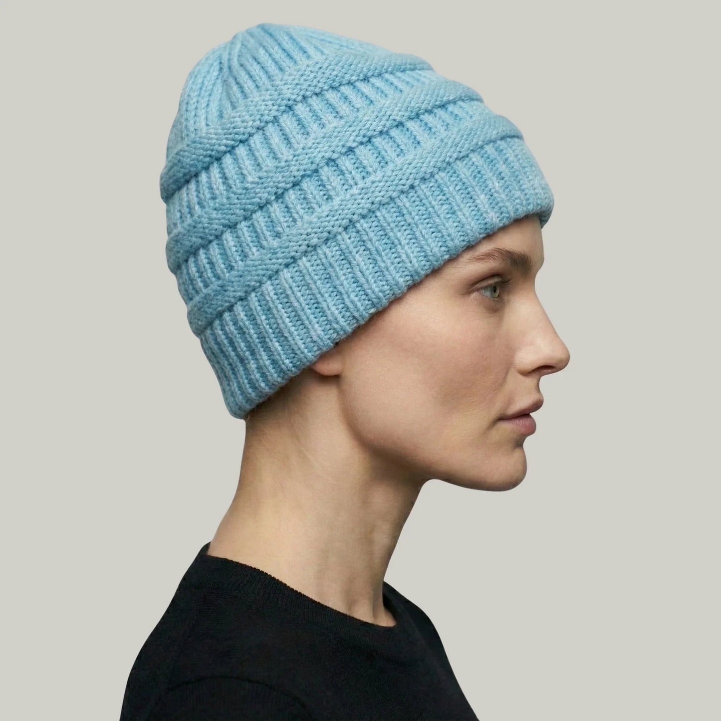 Bonnet Tricot Femme Bleu Ciel Maille Relief Slouchy